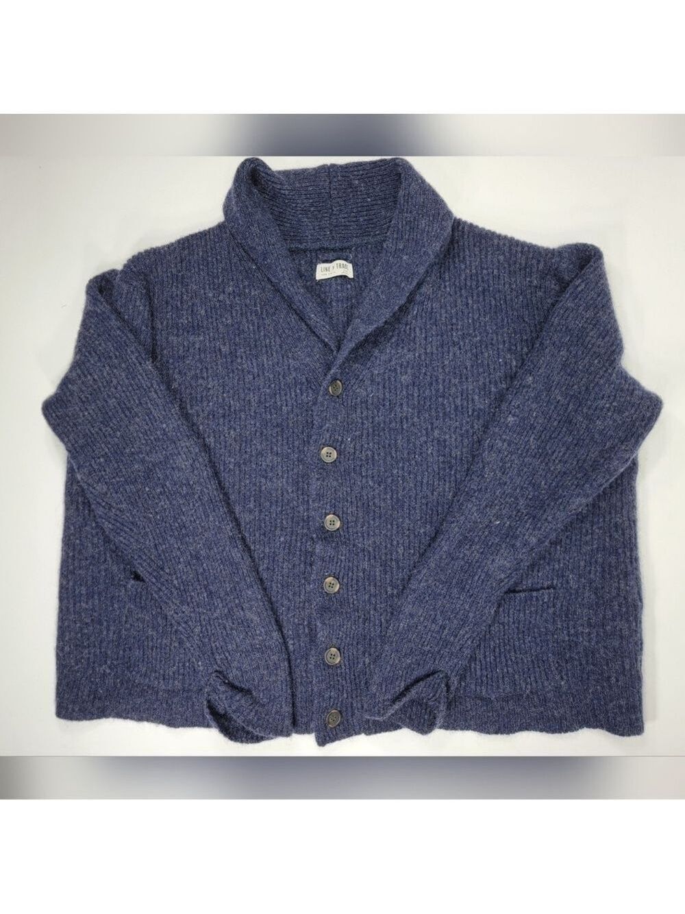 Line Of Trade Cardigan Sweater Mens 2XL XXL Shetland Wool Dark Blue Boxy Big Fit